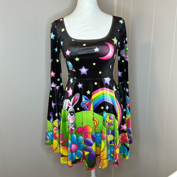 Dolls Kill Dresses & Skirts - NWT Dolls Kill Velvet Happy Planet Bell Sleeve Dress
